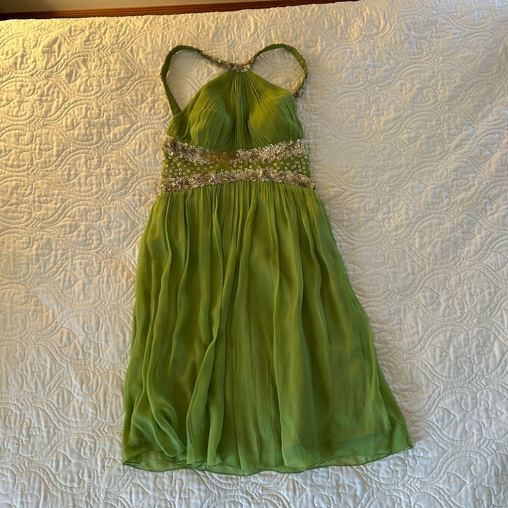 Green Halter Dress with Beaded Waist